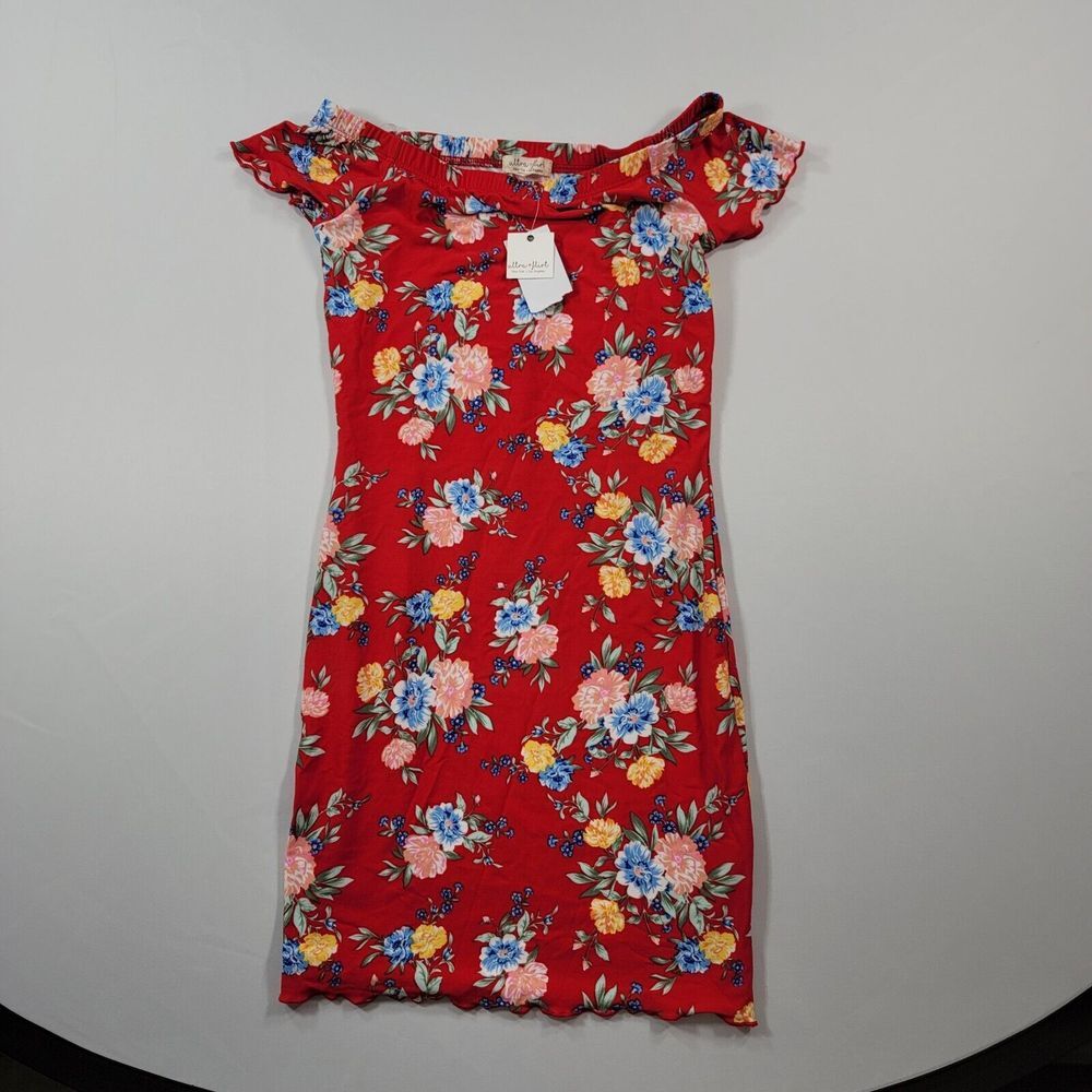 Ultra Flirt Mini Dress Womens Juniors XS X-Small Off-the-Shoulder Ruffled Hem - Picture 2 of 8
